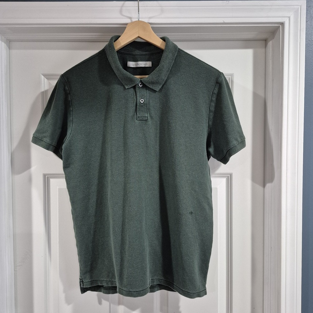 Outerknown Polo Mens Large Green Nomadic Pique Knit Hemp Cotton Beach Surf